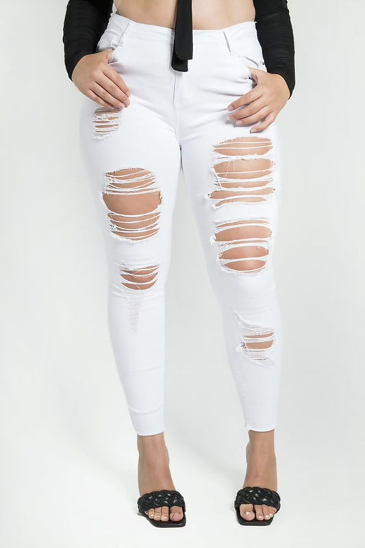 HIGH WAIST RIPPED SKINNY JEANS