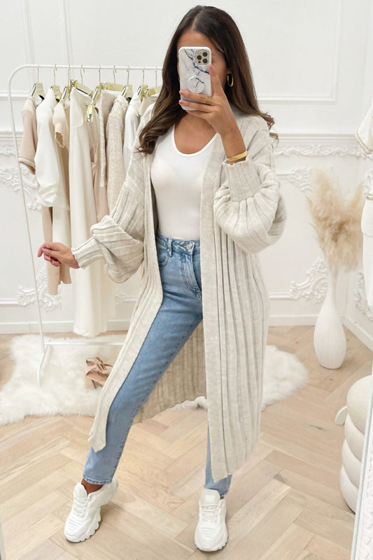 Womens Balloon Sleeve Long Cardigan Front Open Casual Outerwear