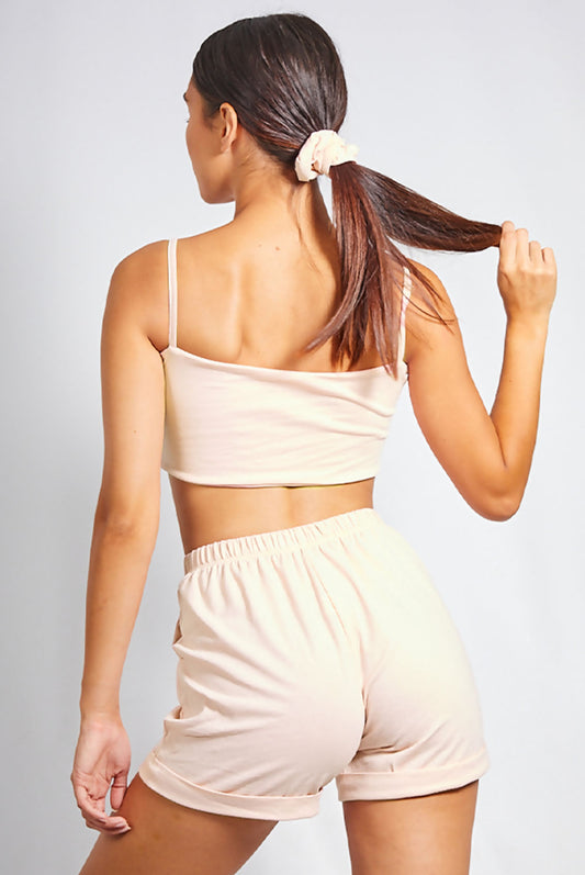 ASIC CROP TOP AND SHORT SET WITH SCRUNCHIE