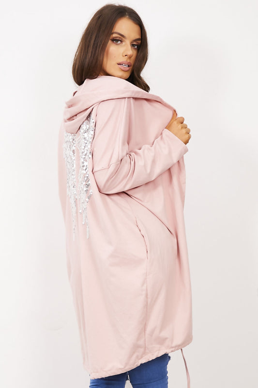 SEQUIN ANGEL WING HOODED CARDIGAN