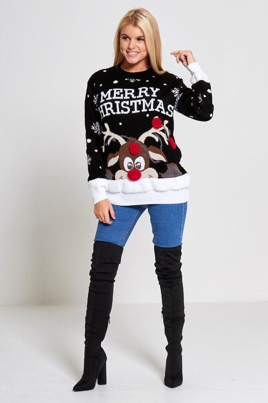 PLUS SIZE MERRY CHRISTMAS REINDEER KNITTED JUMPER