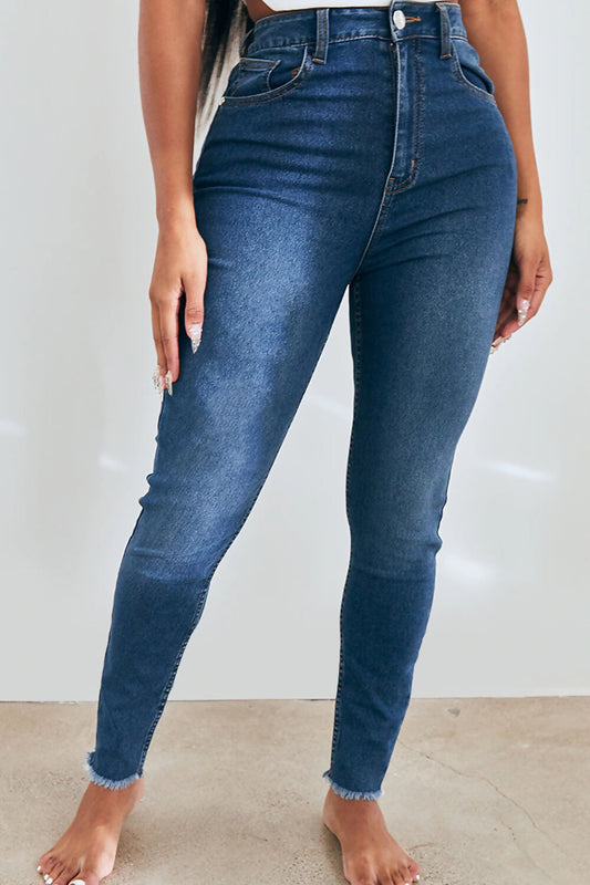 PLUS SIZE RIPPED KNEE HIGH WAIST SKINNY JEANS