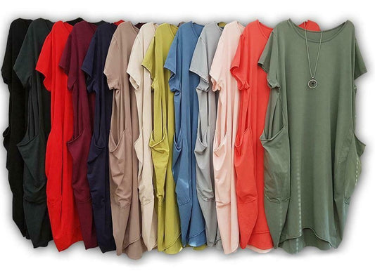 SHORT SLEEVE ITALIAN LEGEN LOOK POCKET BAGGY DRESS