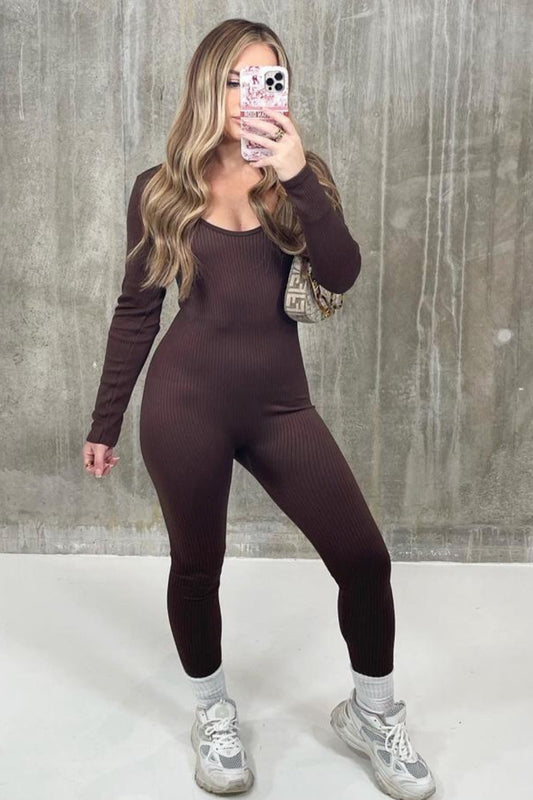 Ribbed Long Sleeve Bodycon Jumpsuit